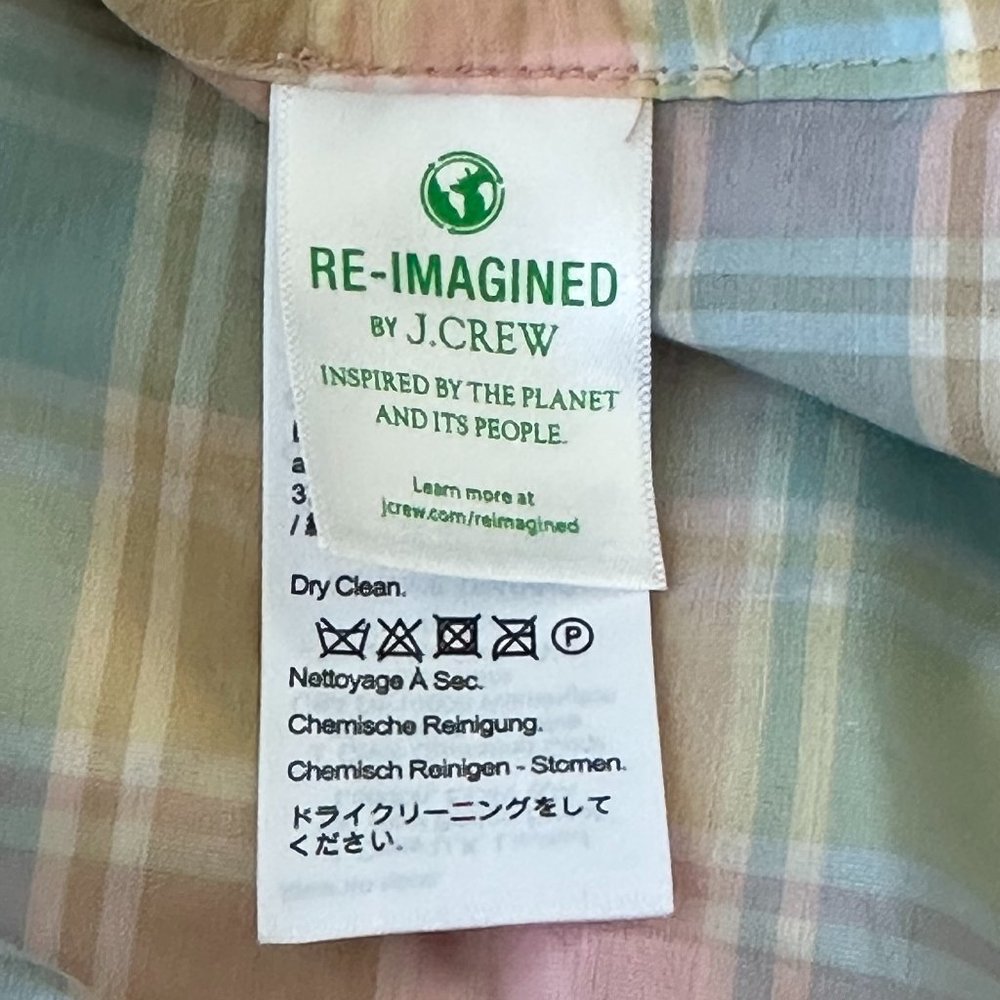 🌈 New 🌈 J Crew Classic-Fit Cotton-Silk Voile Ruffleneck Shirt in Pastel Plaid - Picture 11 of 13